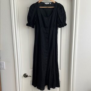 Black Puff Sleeve Midi Dress